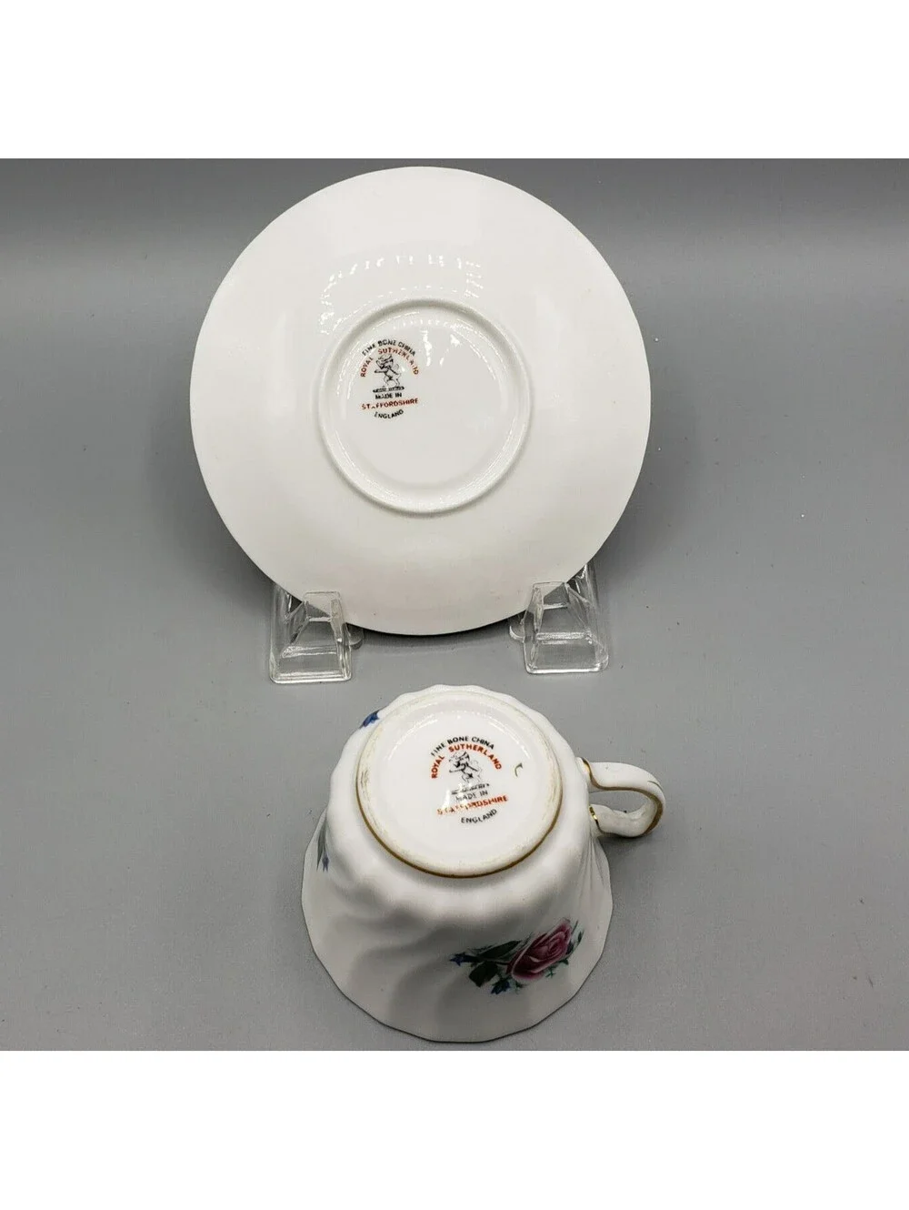Royal Sutherland Teacup & Saucer Pink Tea Rose Fine Bone China England Gold Trim